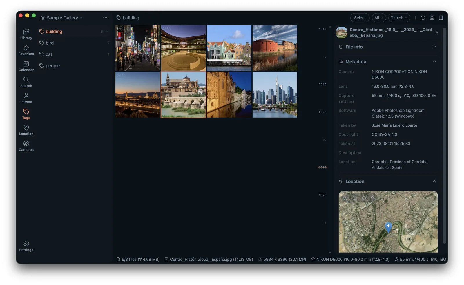 Lap photo organizer showing tag and rating filters